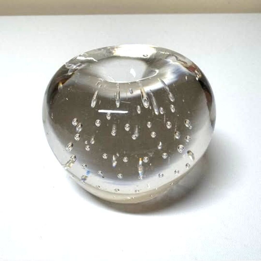 Vintage Clear Art Glass Paperweight Controlled Bubble Design 10.2 Oz